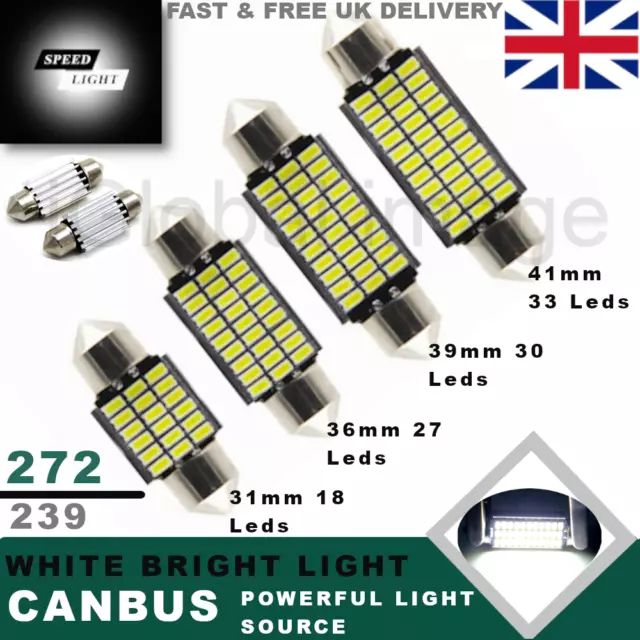 31/36/39/41mm Car Festoon Led Light Bulbs 12V White C5W Number Plate 239 272