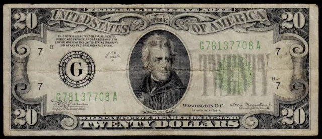1934A Chicago $20 Federal Reserve Note VF