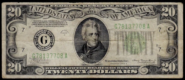 1934A Chicago $20 Federal Reserve Note VF
