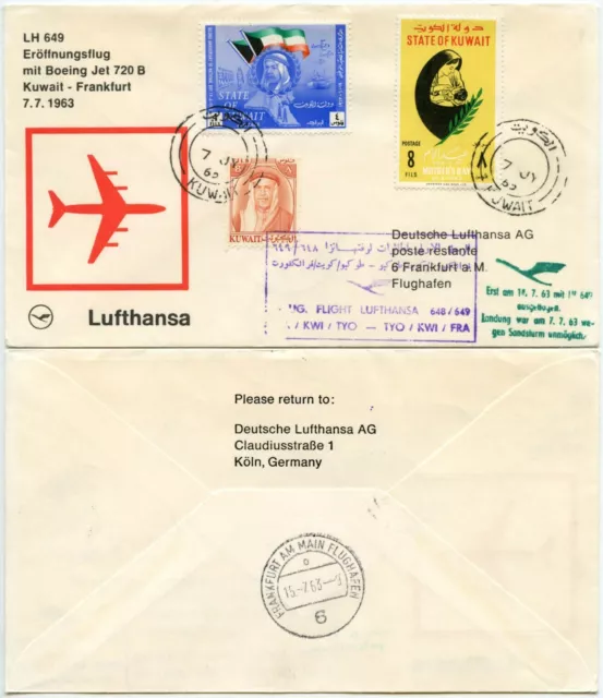 Kuwait Frankfurt 1963 First Flight Cover Boeing 720B Lufthansa 648 + 649