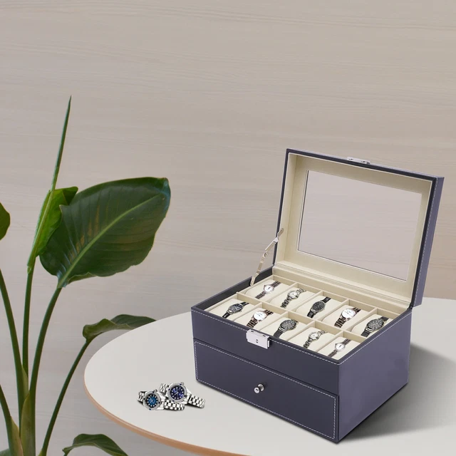 10+5 Slots Modern Schmuckkästchen Box Uhren Brillen Schmuck Aufbewahrung Case