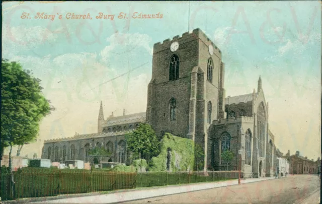 Bury St Edmunds St Mary's Church 1907 Postmark Valentines Series
