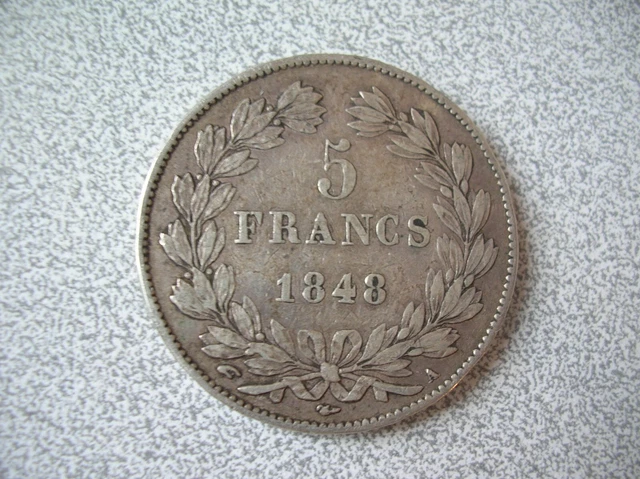 5 FRANCS ARGENT Louis Philippe 1848 A ancienne pièce de monnaie