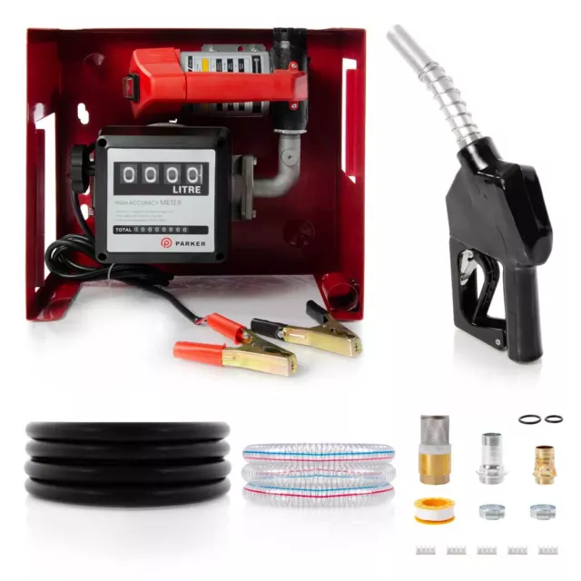 12V Wall Mounted Diesel Transfer Fuel Pump Kit - With Automatic Nozzle