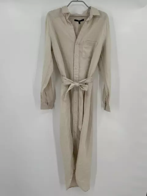 Quince European Linen Long Sleeve Maxi Shirt Dress sz L Sand-Beige Belted NWT