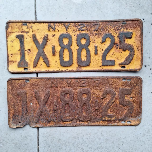 1927 New York License Plate PAIR Matching Set Vintage 1X-88-25 Lot Of 2