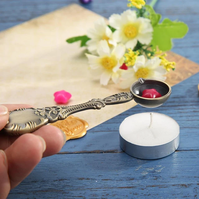 Wax Seal Spoon 4 Inch Vintage Wooden Handle Pink Wax Melting Spoon For Wax Stamp Art Craft