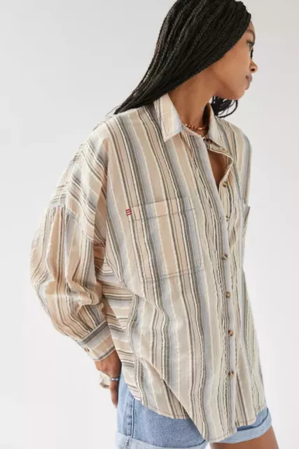 BDG Bell Button-Down Shirt Urban Outfitters Striped Oversized Long Sleeve Top L