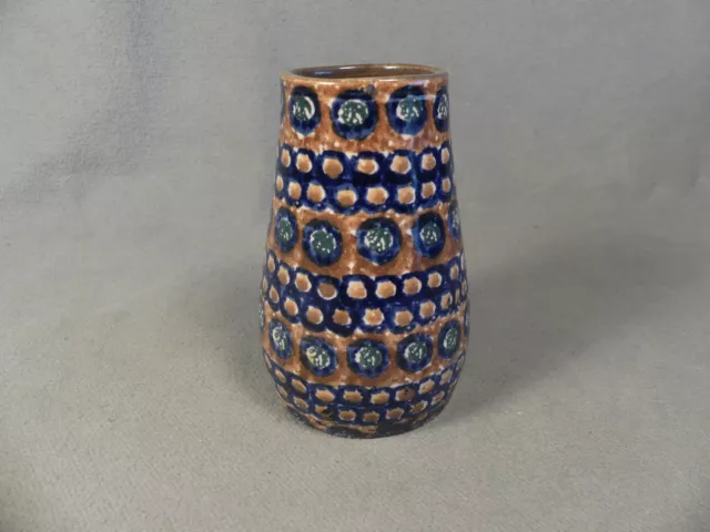kleine Bunzlau Vase Pfauenauge Keramik  Höhe 13,5 cm