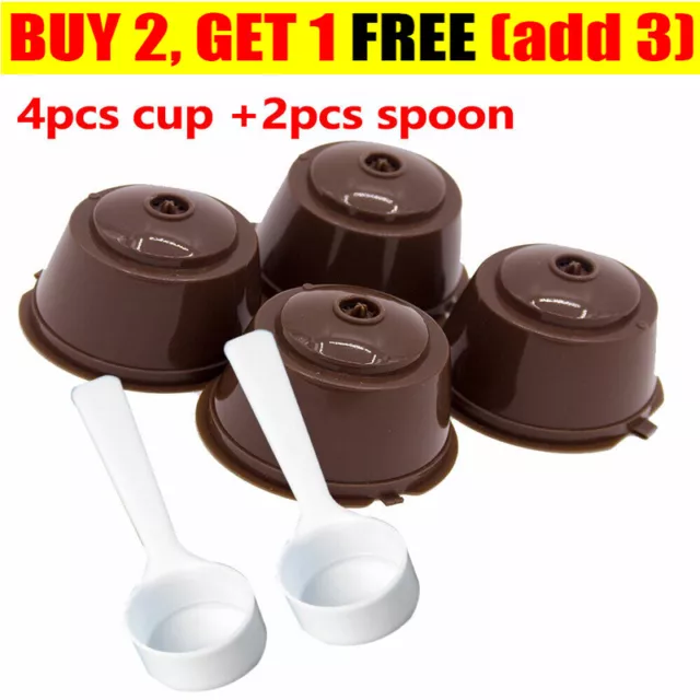 4xCup +2xSpoon Dolce Gusto Reusable Pod Refillable Filter Pod Cup Coffee Nescafe