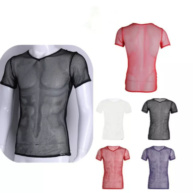 T-shirt uomo sexy trasparente muscleshirt slim fit top biancheria intima maniche corte 2