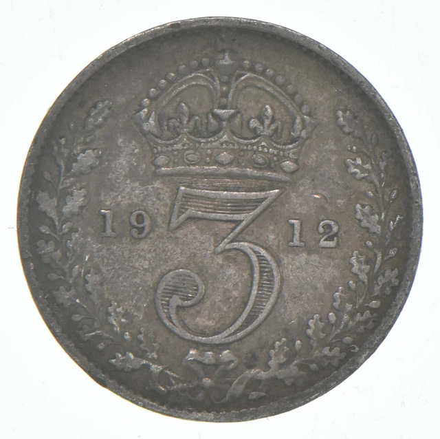 Roughly the Size of a Dime 1912 Great Britain 3 Pence World Silver Coin *274