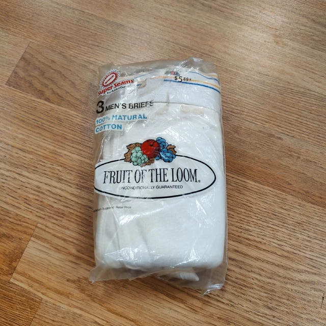 Vintage Fruit of the Loom White Briefs 3 pack Size 34-36 1980s 80s 1970s 70s NOS
