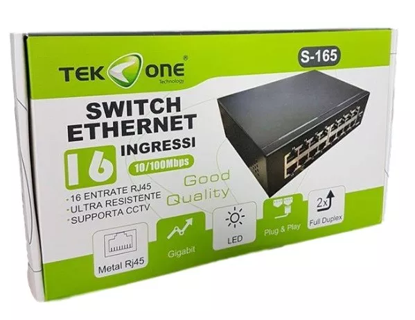 TeKone S-165 Switch 16 Porte Rj45 Lan Ethernet Cavo Di Rete 10/100 M hsb