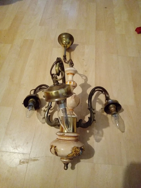 Vintage Ceramic And Brass Hanging Light Fitting