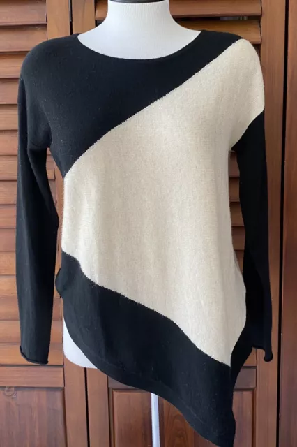 Love Token Sweater Black Beige Cream Asymmetrical Hem Long Sleeve SZ S XMAS SALE