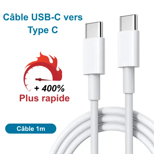 Câble chargeur rapide USB Type C vers USB-C, charge rapide, transfert de données