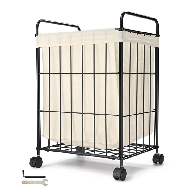 Laundry Hamper with Wheels Clothes Storage Bin Rolling Cart Industrial Style