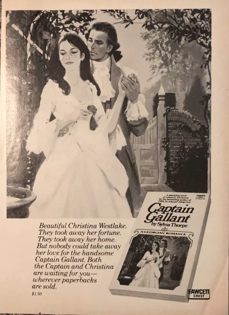 PRINT AD 1976 Captain Gallant Romance Novel Sylvia Thorpe Fawcett Crest VTG Ad