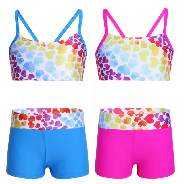 Kinder Mädchen Herz Druck Badeanzug Bademode Tankini Bikini Set Tops mit Shorts