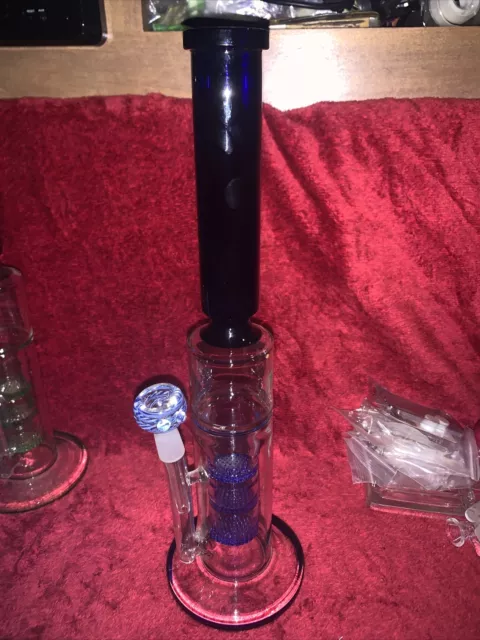 16” Clear/Blue Triple Perc Tobacco Water Pipe/Bong