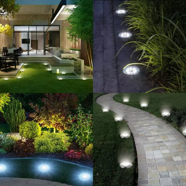 Set 8 Segnapassi a ricarica solare da giardino 8 Led faretti luce bianca tondi