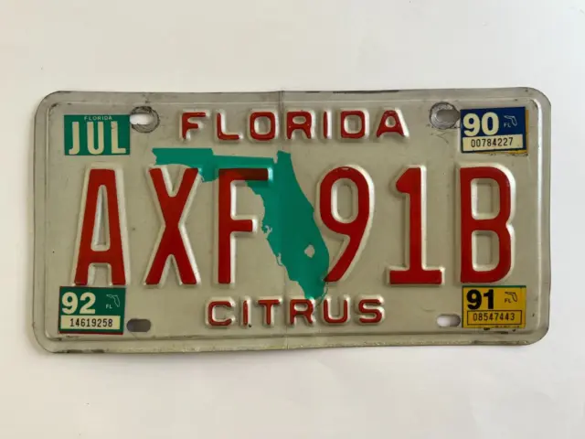 1990 1991 1992 Florida License Plate Citrus County 30+ Years Old