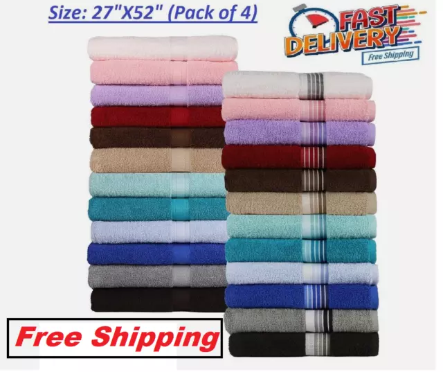 Extra Large Bath Towels 100% Cotton 27"X52", 4 Bath Towel Set, Soft Quick Dry