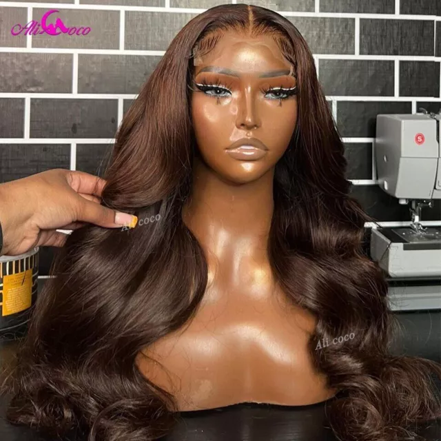 Chocolate Brown Body Wave Human Hair Wigs Dark Brown 13X4 Lace Frontal Wigs