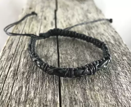 Black Waxed Cotton and Leather Bracelet Anklet Wristband Mens Womens Kids Beach 2