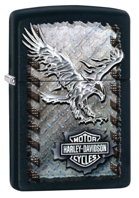 Zippo 28485, Harley Davidson Motorcycles Logo & Eagle, Black Matte Lighter