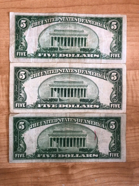 1934 Five Dollar Blue Seal Note Silver Certificate Old US Bill $5 Free Shipping 3