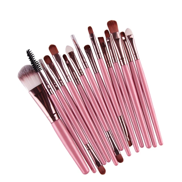 15pcs Plastic Handle Nylon Bristles Makeup Brush Cosmetics Powder Blush Brush
