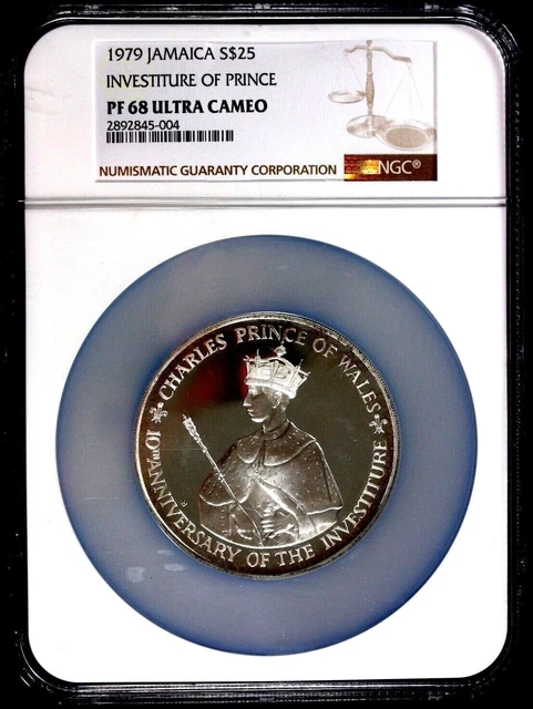 1979 JAMAICA Charles Prince of Wales 10th Anniversary $25 Proof Silver  NGC PF68