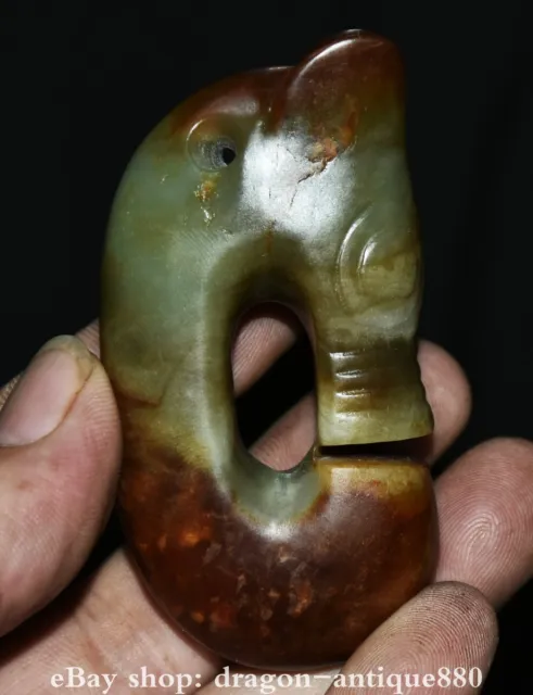 3" Old Chinese Jade Carved Hongshan culture Pig dragon hook Amulet Pendant