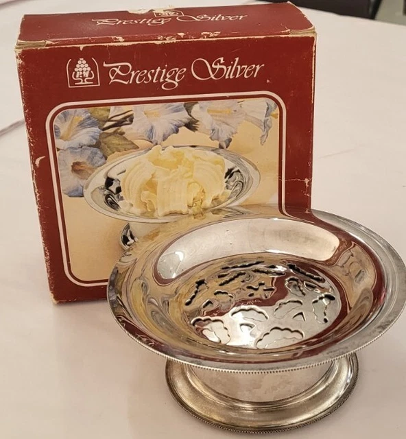 Vintage Silverplate On Brass Landes Prestige Silver Butter Dish W Box Italy