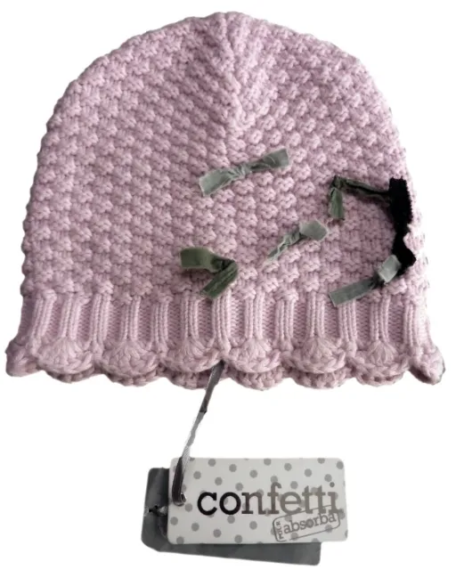 Cappello berretto Absorba bambina fiocco lilla velluto lavorato a maglia invernale T3 12-18 bambina