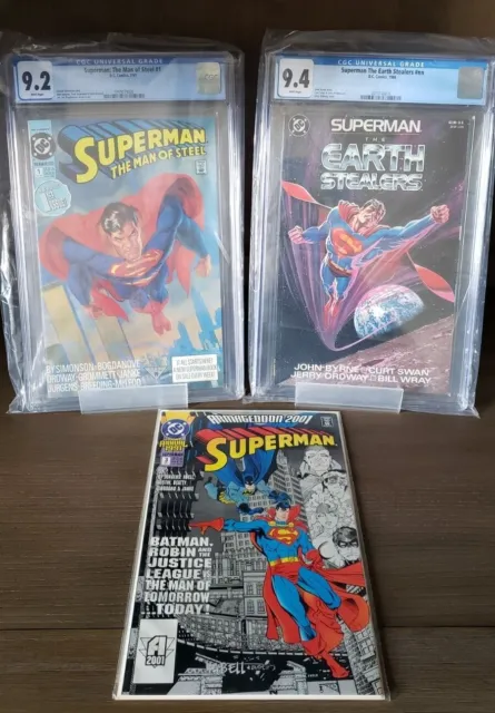 Superman VHTF Earth Stealers CGC 9.4 2nd Printing, Man of Steel #1 CGC 9.2, An#3