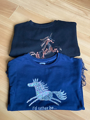 Girls next black blue sequin unicorn jumper sweatshirt top age 6 years x2