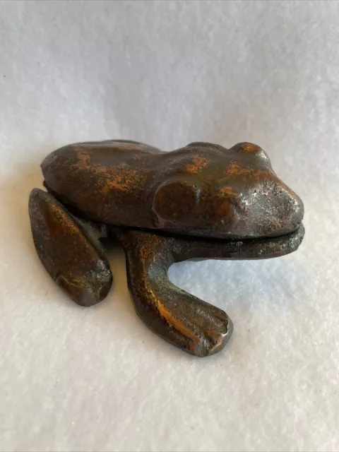 Vintage Antique Brass Frog Ashtray-Trinket Box-Incense Burner Hinged Lid