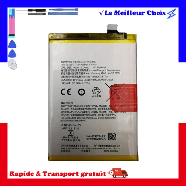 Batterie BLP923 Neuf Pour OPPO A77 5G / A57 (Modèle CPH2387) - Remplacement Compatible