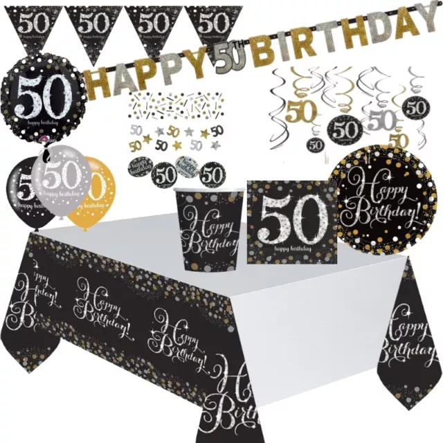 50th Birthday Party Supplies Tableware Decoration Balloons Black Gold Silver