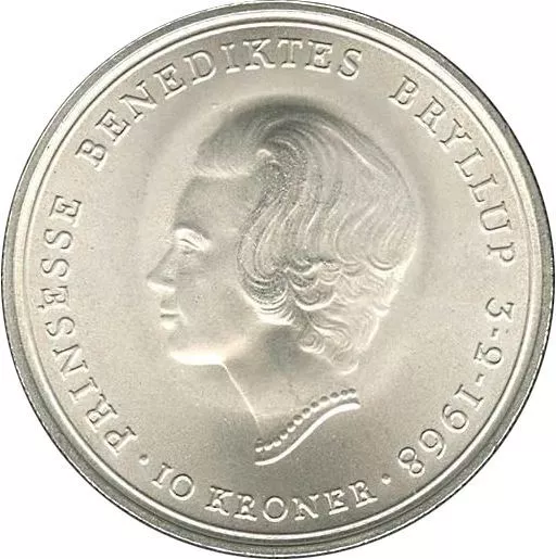 Danish Coin 10 Kroner | Frederik IX Wedding | Benedikte | Denmark | 1968