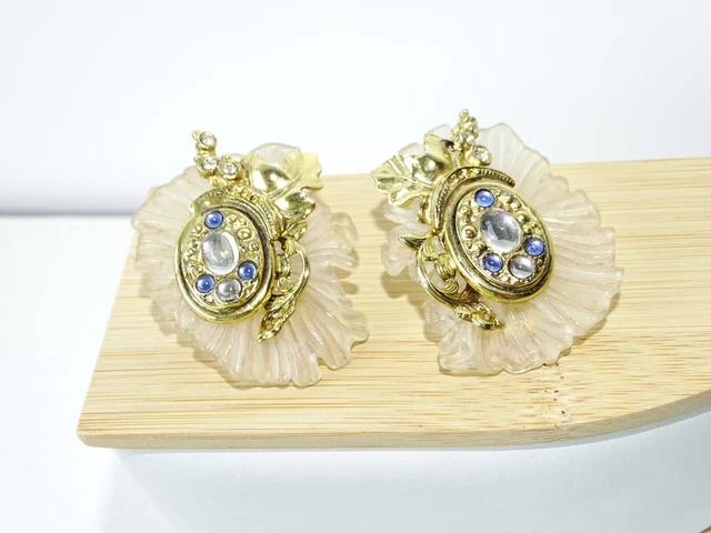 Boucles D'oreilles Clips Vintage En Résine - Ancien Bijou Créateur | État Très Bon