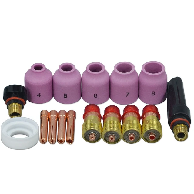 Kit Consommables Torche TIG 16 Pièces - Buses, Pinces, Capuchons | Compatible WP 17, 18, 26 Lincoln Miller