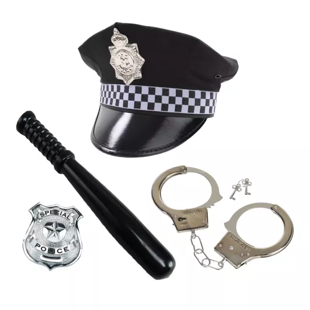 Adult Police Fancy Dress Costume Mens Panda Hat Truncheon Cuffs Badge Outfit