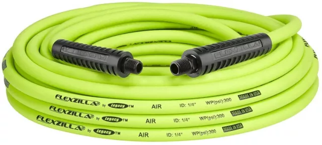 Flexible Air Hose 1/4 In x 50 Ft MNPT Fittings Heavy Duty Hybrid Polymer 300 PSI