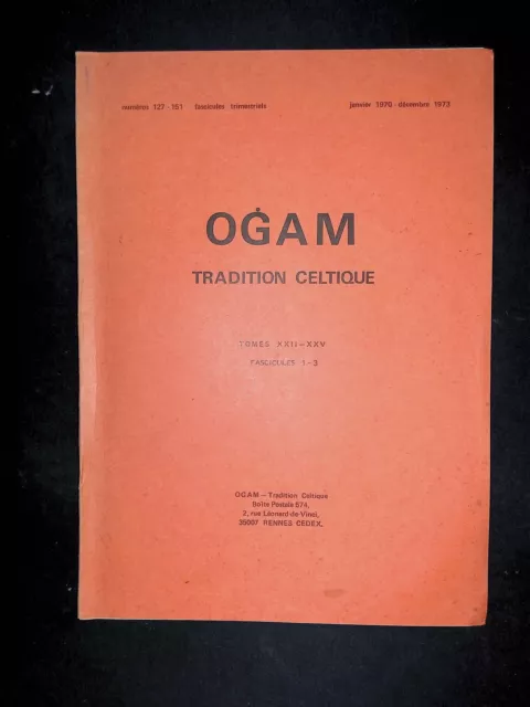 Ogam Tradition celtique Tomes XXII-XXV Fascicules 1-3 Janvier 1970 Décembre 1973