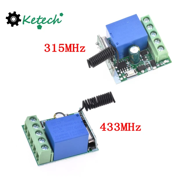 315/433MHz 1Channel Wireless Relay RF Remote Control Switch Receiver DC12V 10A