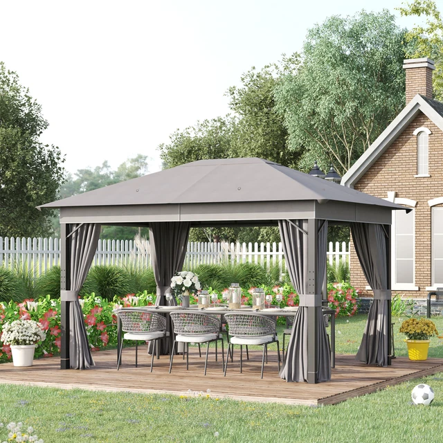 Outsunny Pavillon Gartenpavillon 4 x 3 m Gartenzelt mit 4 x Seitenteile Alu Grau